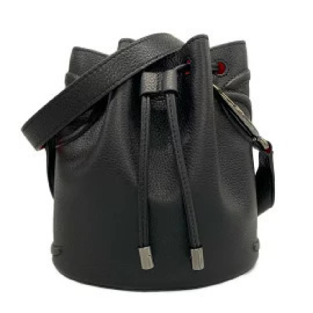 CHRISTIAN LOUBOUTIN By My Side Shoulder Bag Drawstring Black x Red Leather